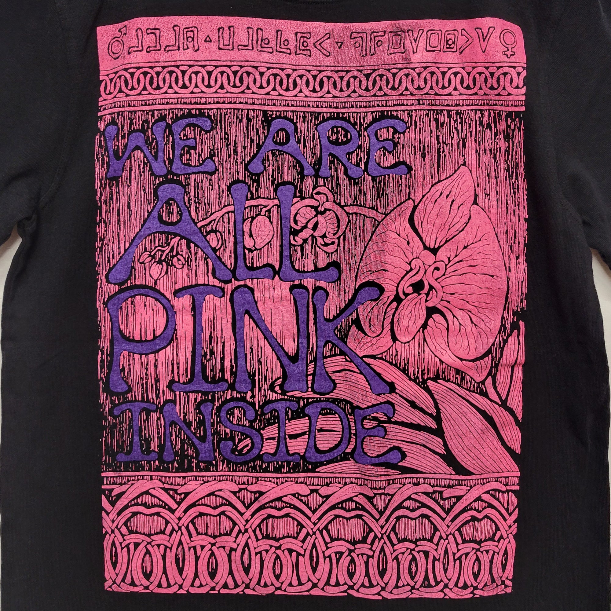 We Are All Pink Inside Tee - Black with Pink & Purple Print (Large)