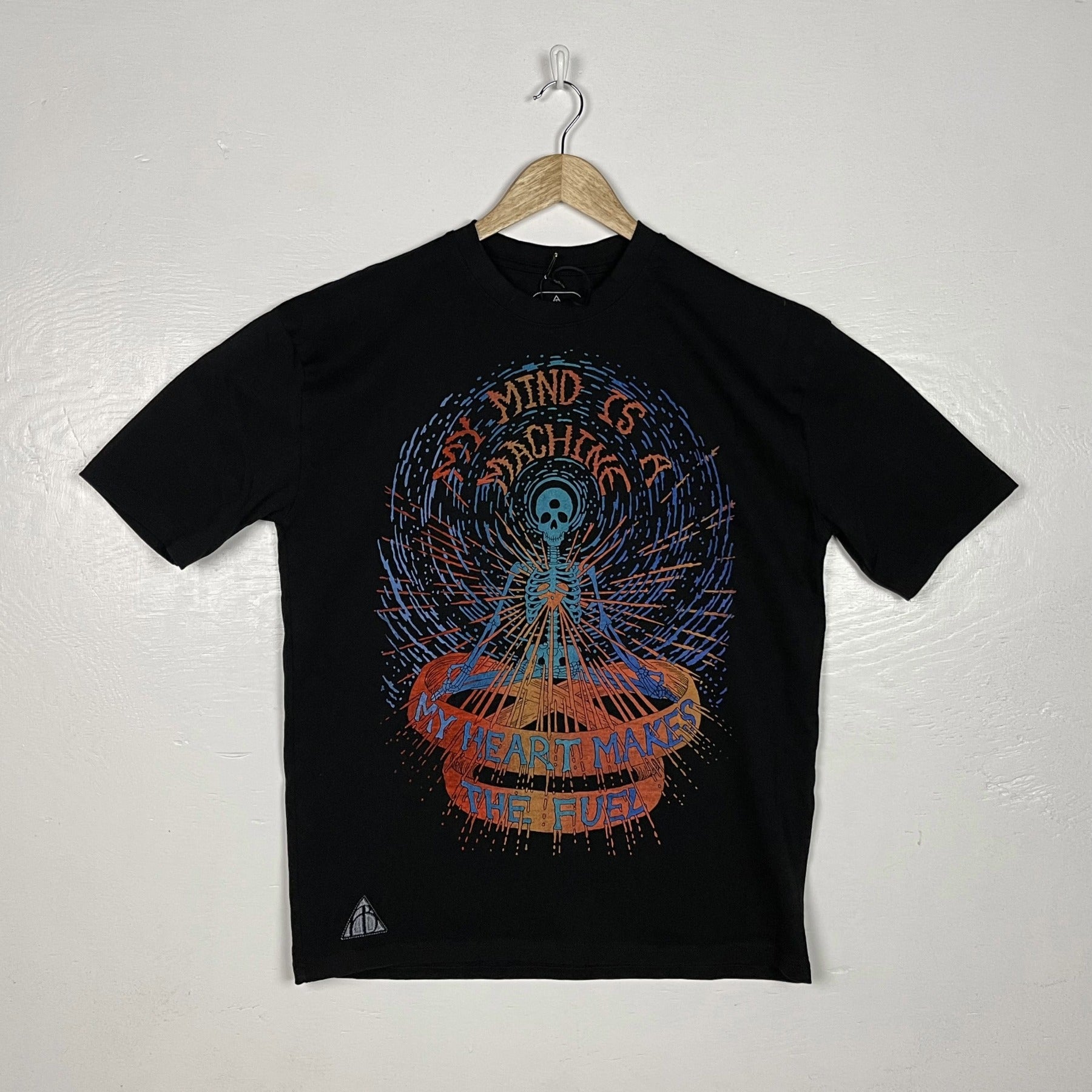 My Mind is a Machine Tee - Black with Multicolor Split (Small)