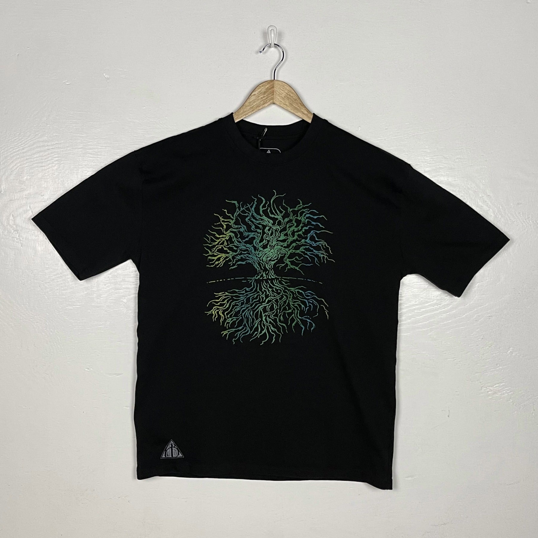 Yggdrasil Tee, Tree of Life Tee - Black with Green Split Print (Small)