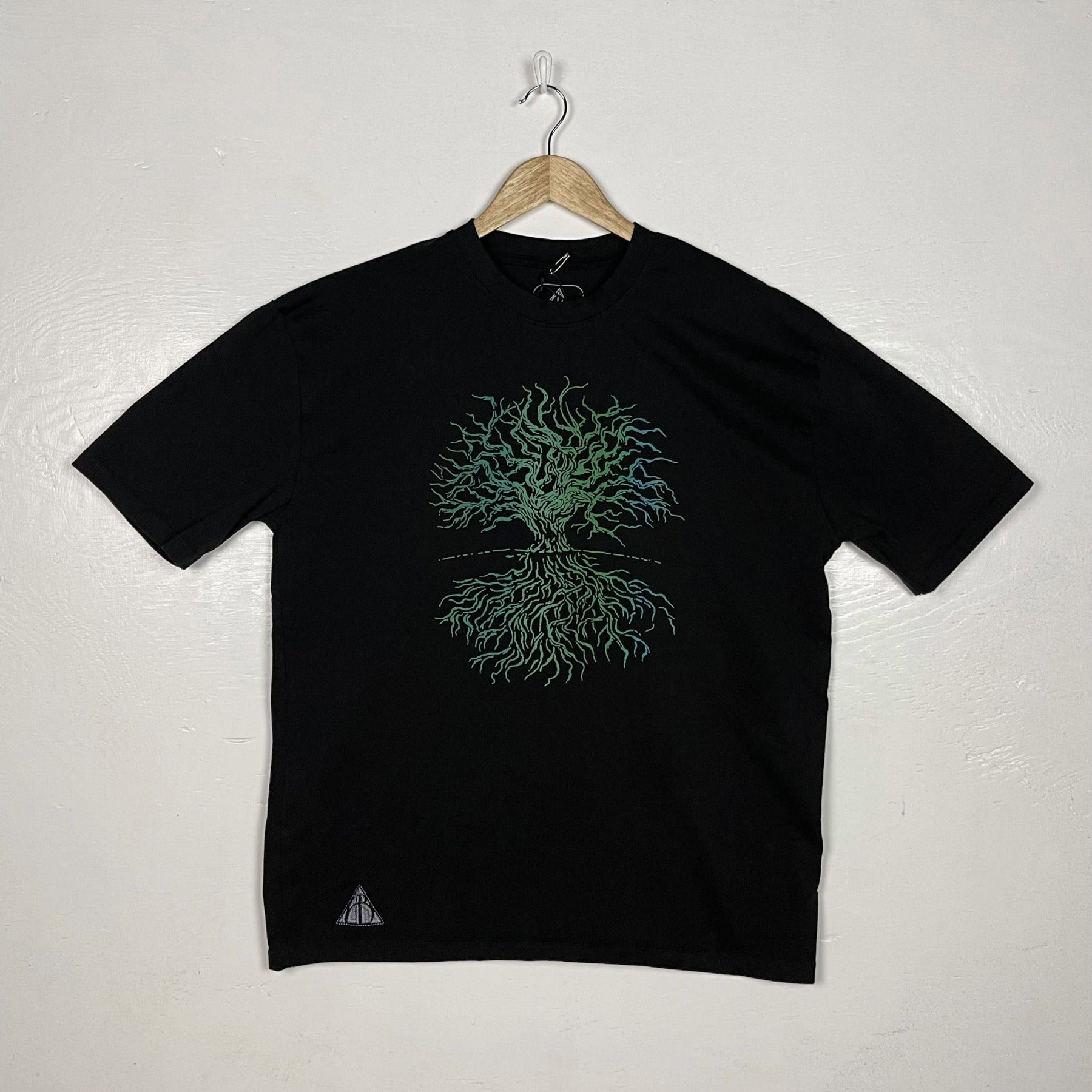 Yggdrasil Tee, Tree of Life Tee - Black with Green Split Print (Medium)