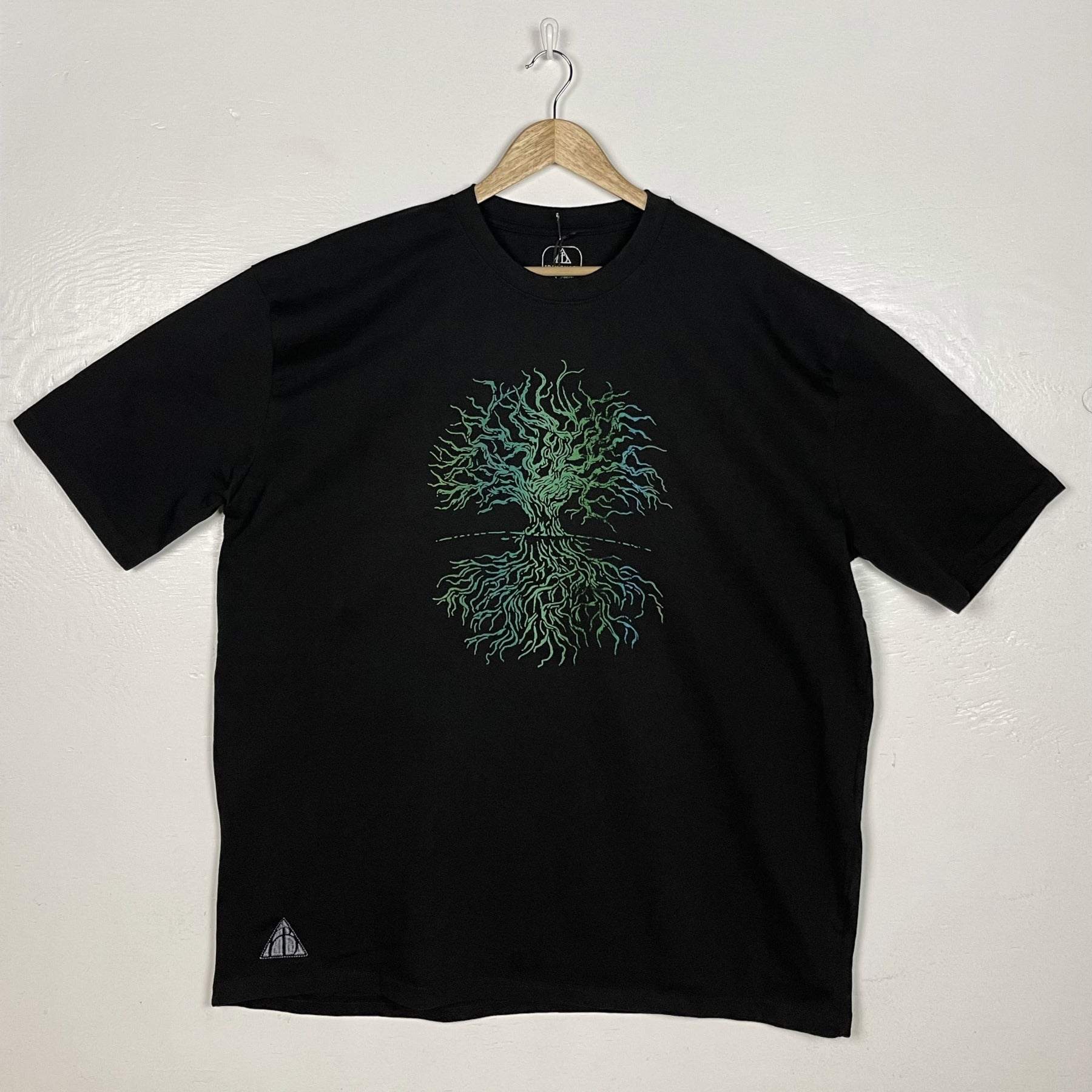 Yggdrasil Tee, Tree of Life Tee - Black with Green Split Print (XX-Large)