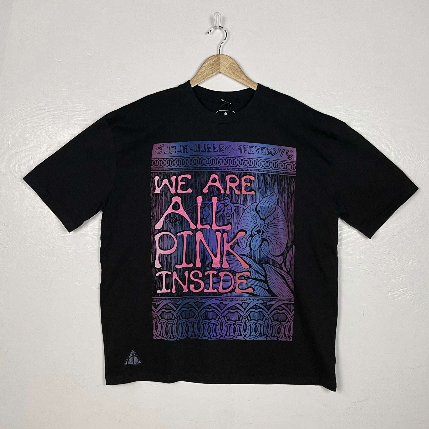 We R All Pink Inside Tee - Black with Double Split Print (Large)