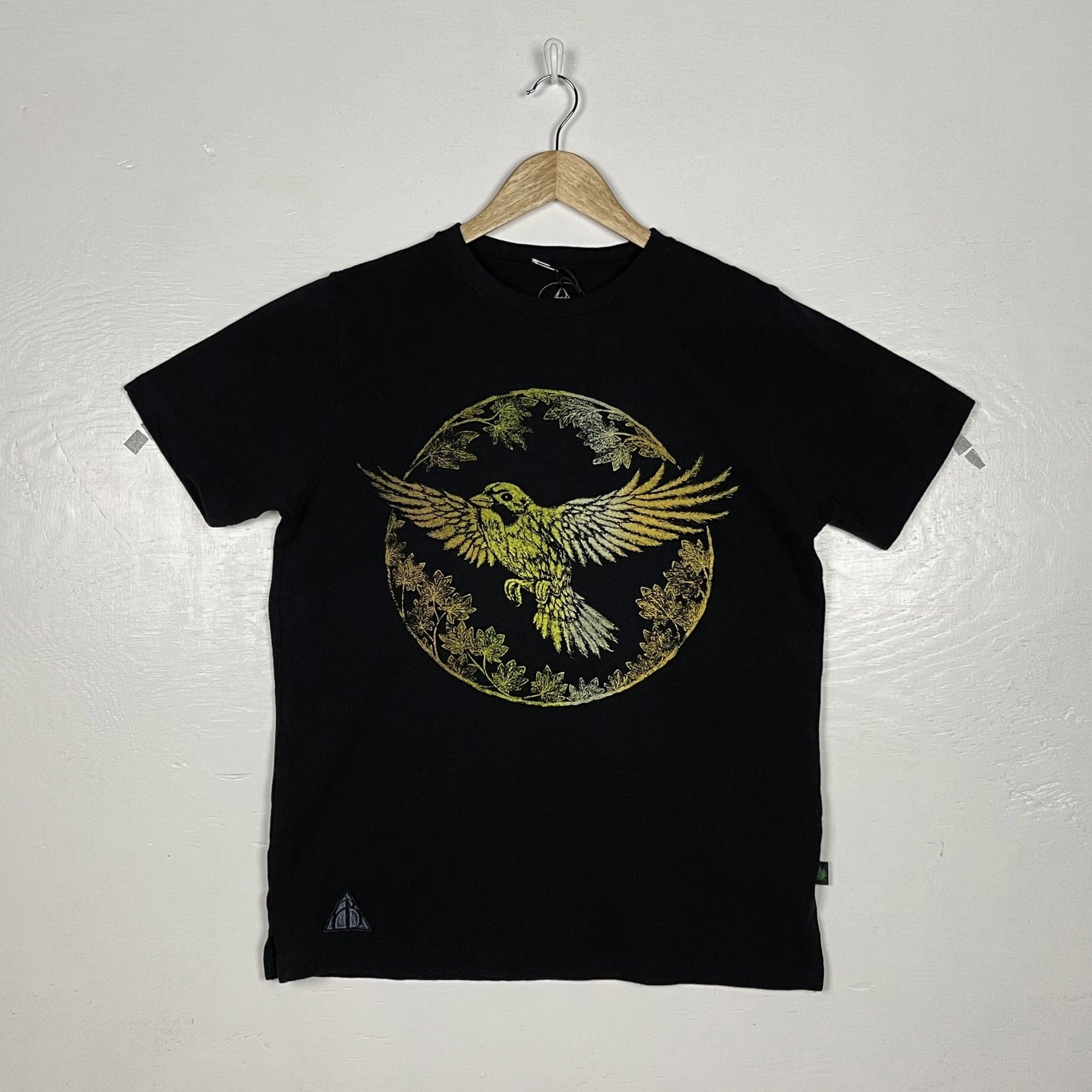 Blue Bird Tee - Black with Green & Yellow Split (Small)