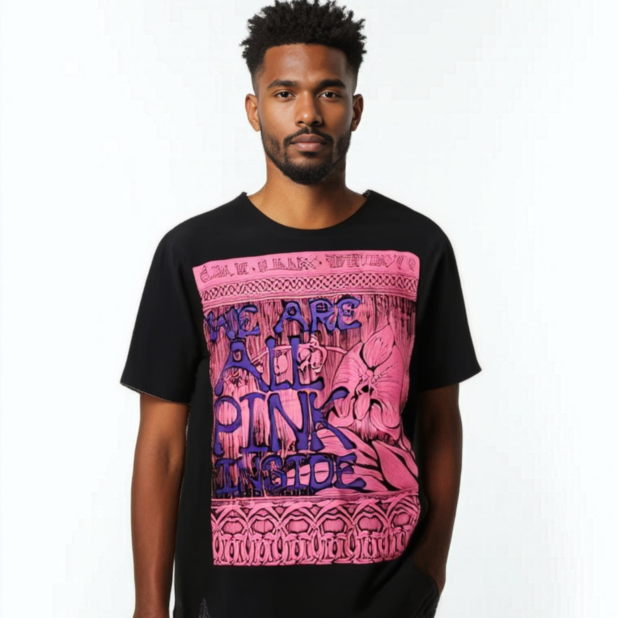 We Are All Pink Inside Tee - Black with Pink & Purple Print (Large)