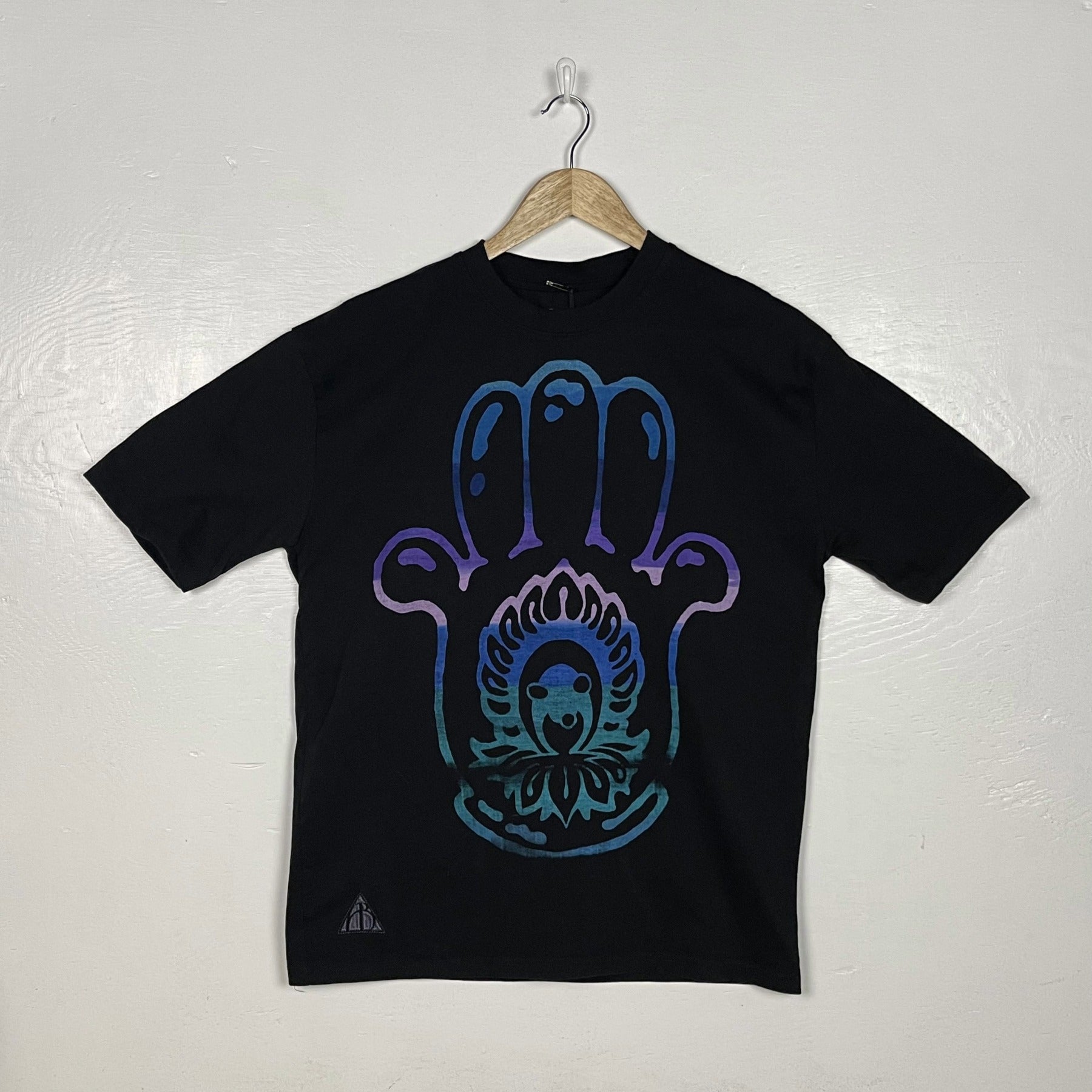 Hamsa Hand Tee - Black with Purple & Blue Split (Small)
