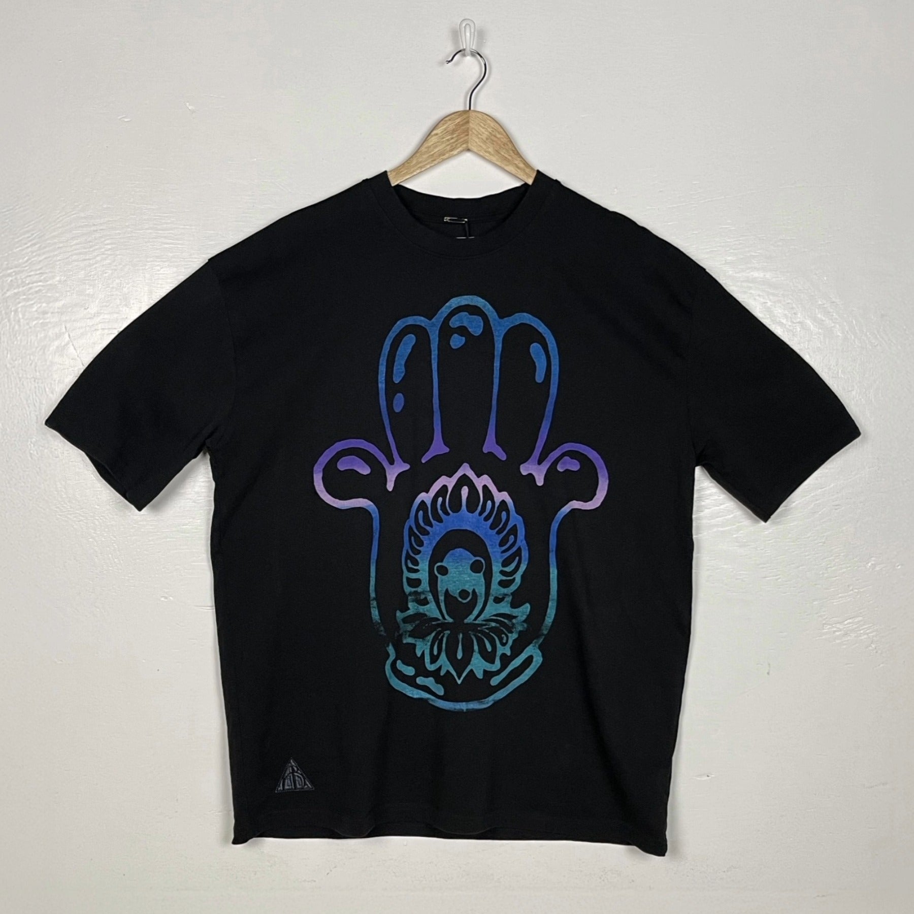 Hamsa Hand Tee - Black with Purple & Blue Split (Large)