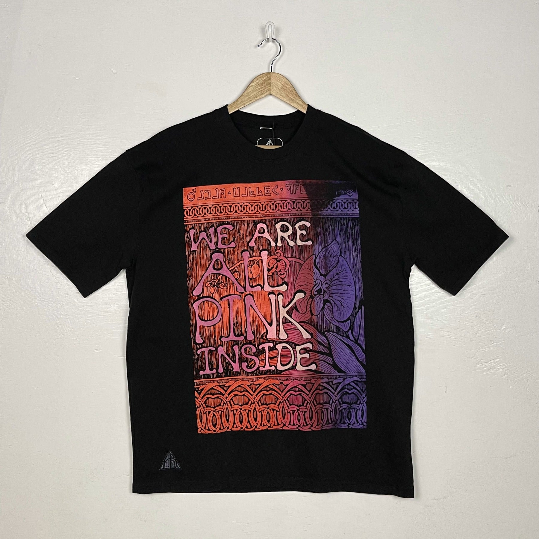 We R All Pink Inside Tee - Black with Double Split Print (Large)