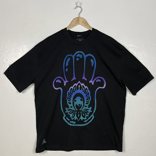 Hamsa Hand Tee - Black with Purple & Blue Split (X-Large)