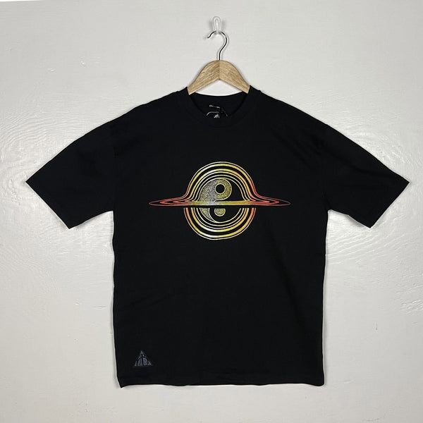 Everything Cycles Tee - Black with Orange & Yellow Split Print (Small)
