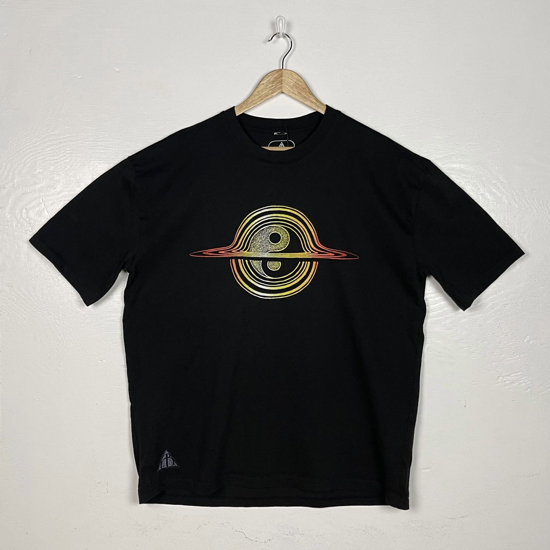 Everything Cycles Tee - Black with Orange & Yellow Split Print (Large)