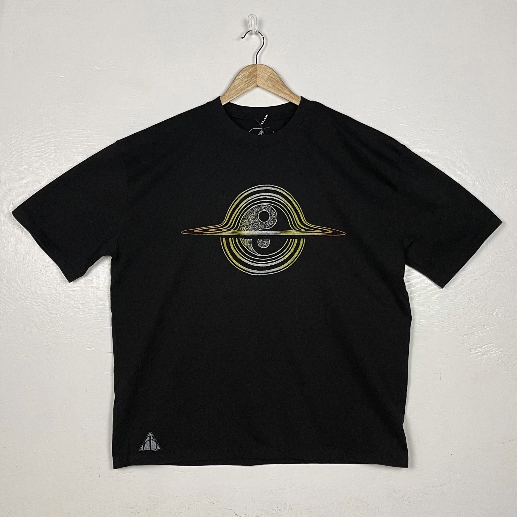 Everything Cycles Tee - Black with Yellow & Orange Split Print (Large)